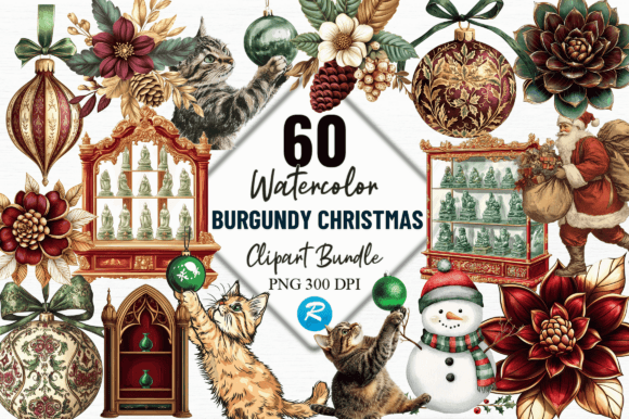 Burgundy Aesthetic Christmas Clipart PNG