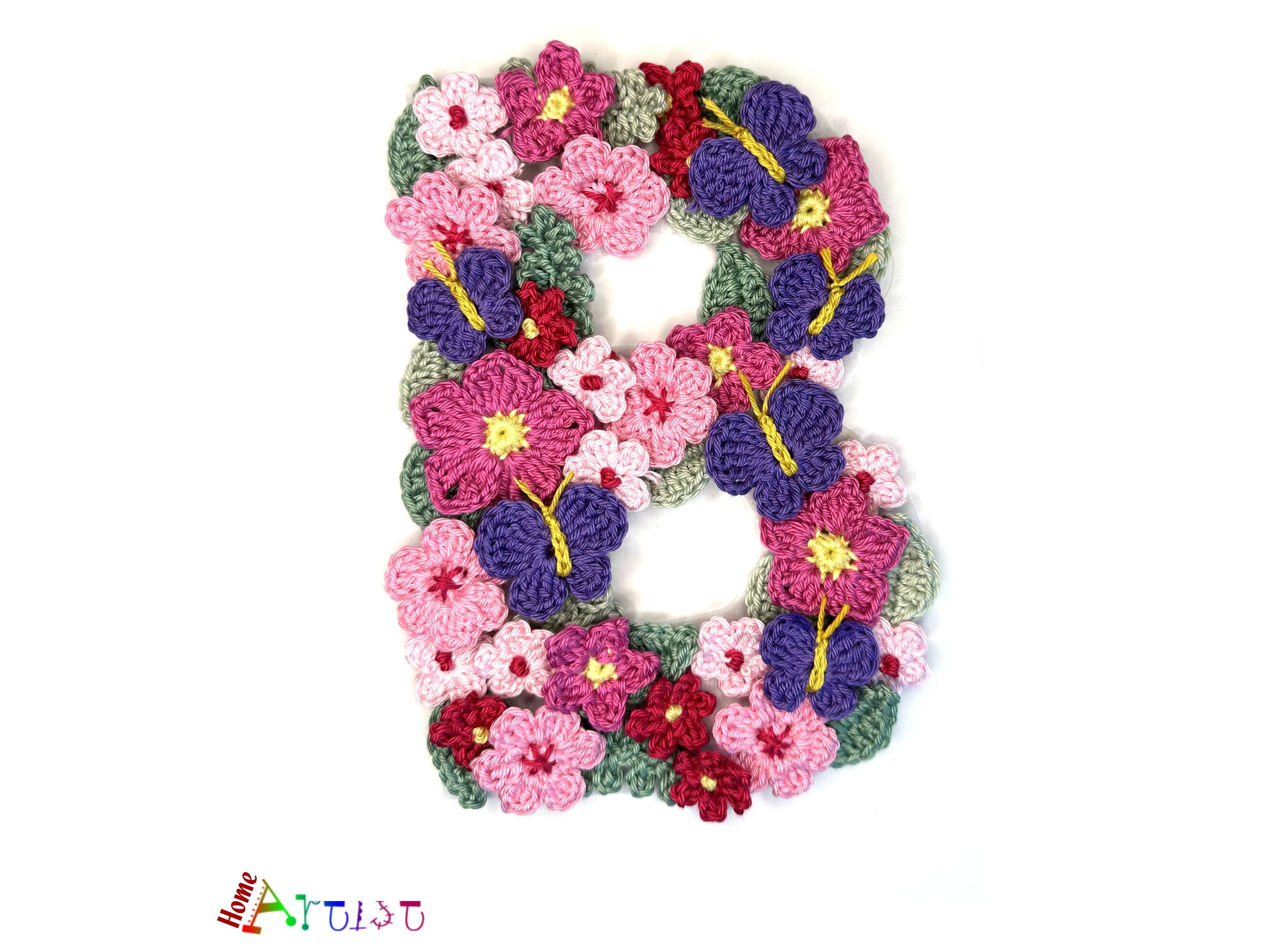 Flower Letter B Crochet Applique Pattern