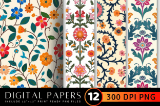 Folk Flower Digital Paper Backgrounds Graphic by CraftyCakes · Creative ...