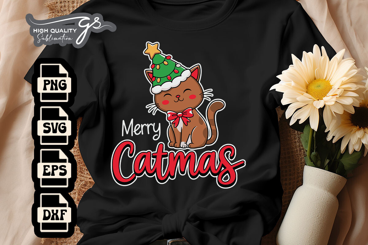 Merry Catmas Cute Cat Christmas Tree SVG Graphic by Glamousita ...