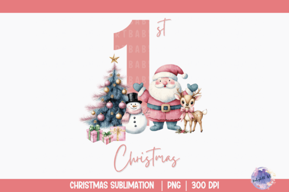 Pink Santa Claus First Christmas PNG