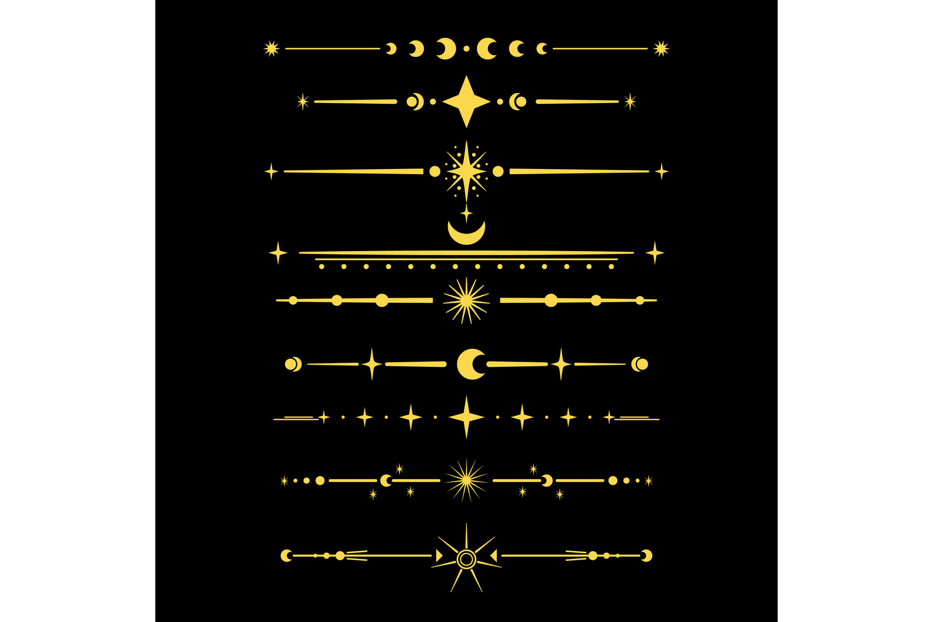 Celestial divider border set cartoon