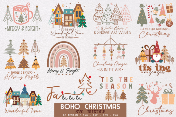 Boho Christmas Craft Files – 12 SVG, EPS, DXF & PNG Designs