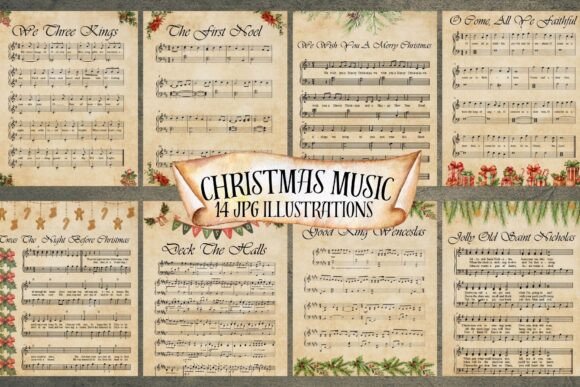 Christmas Music 8.5x11 Digital Paper