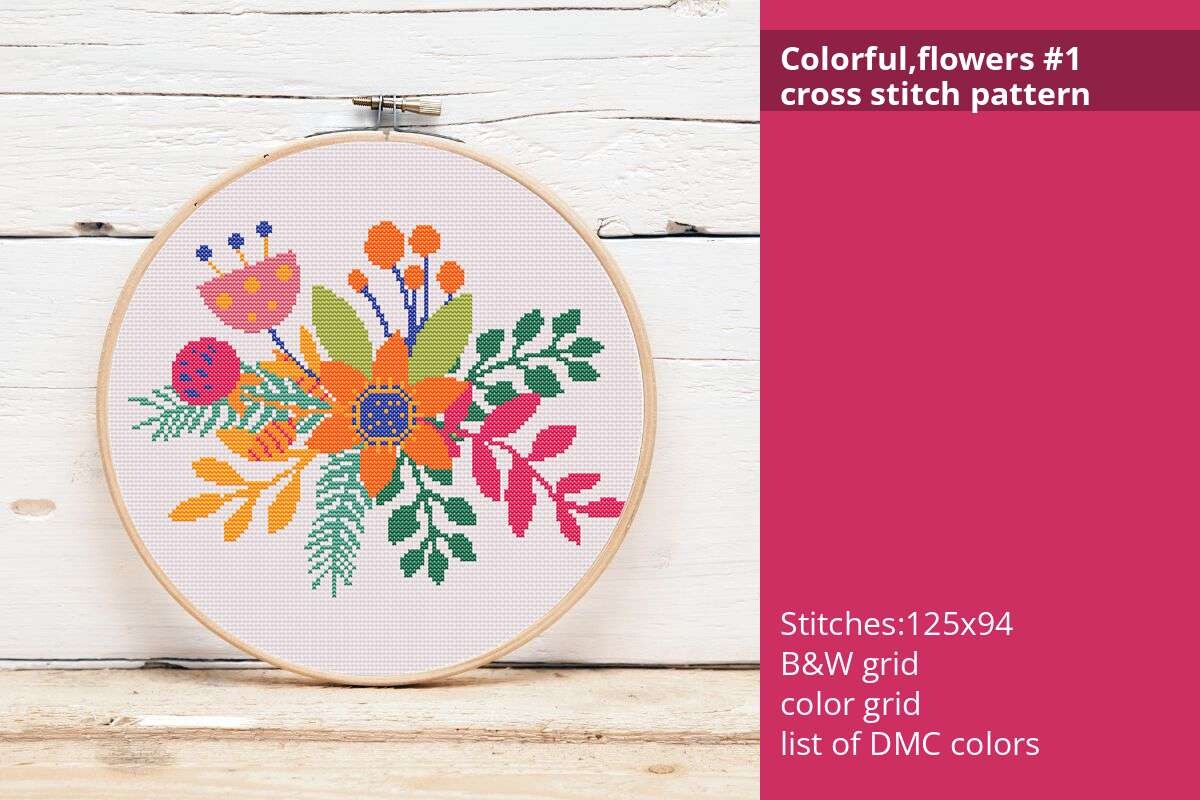 Colorful,flowers #1 Cross Stitch Pattern