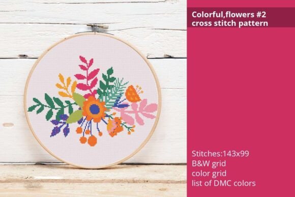 Colorful,flowers #2 Cross Stitch Pattern