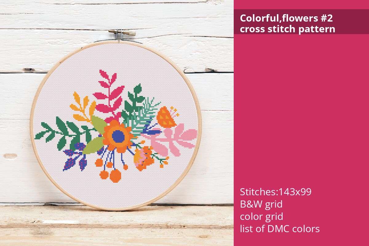 Colorful,flowers #2 Cross Stitch Pattern