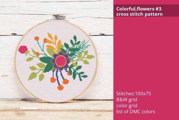 Colorful,flowers #3 Cross Stitch Pattern