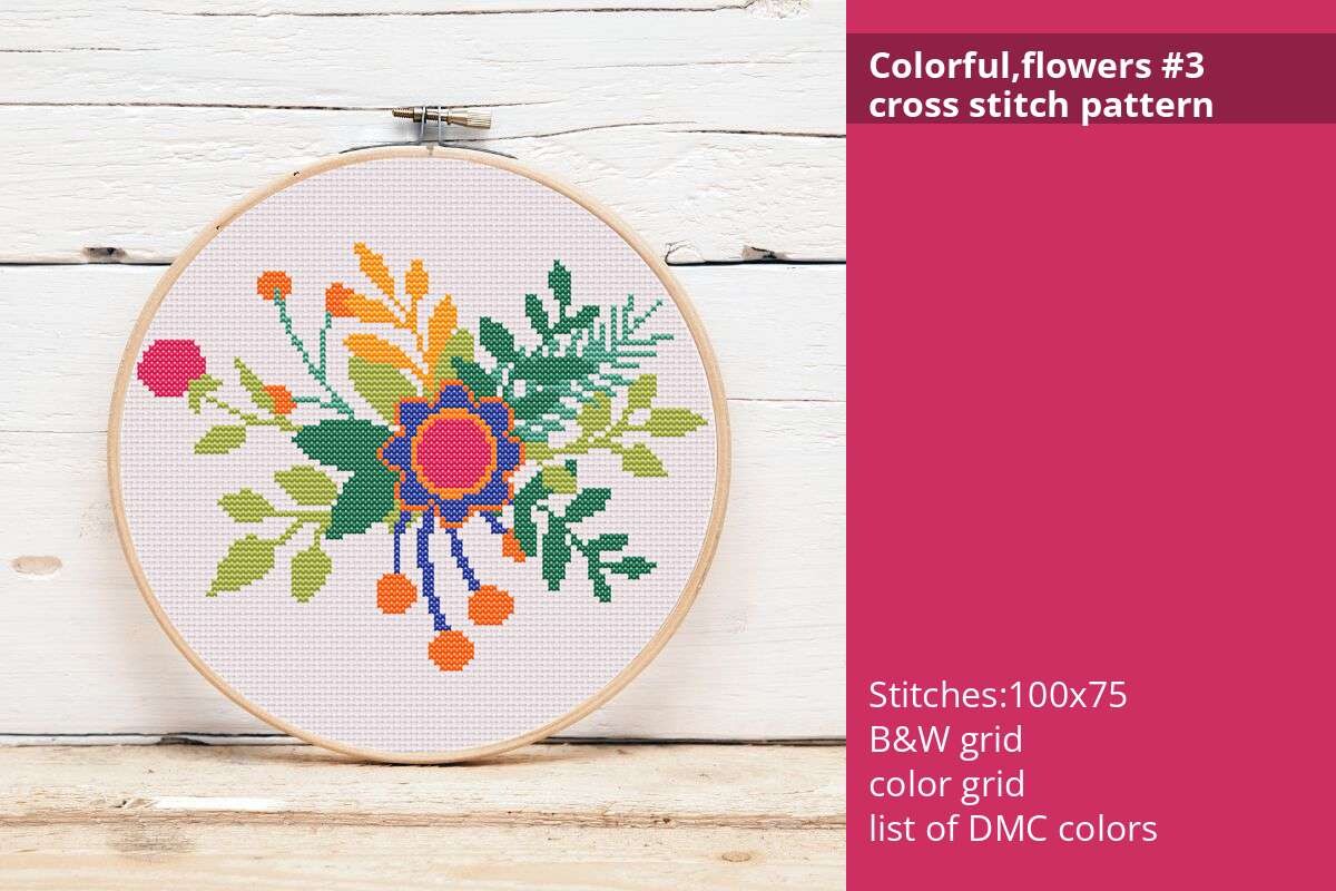 Colorful,flowers #3 Cross Stitch Pattern