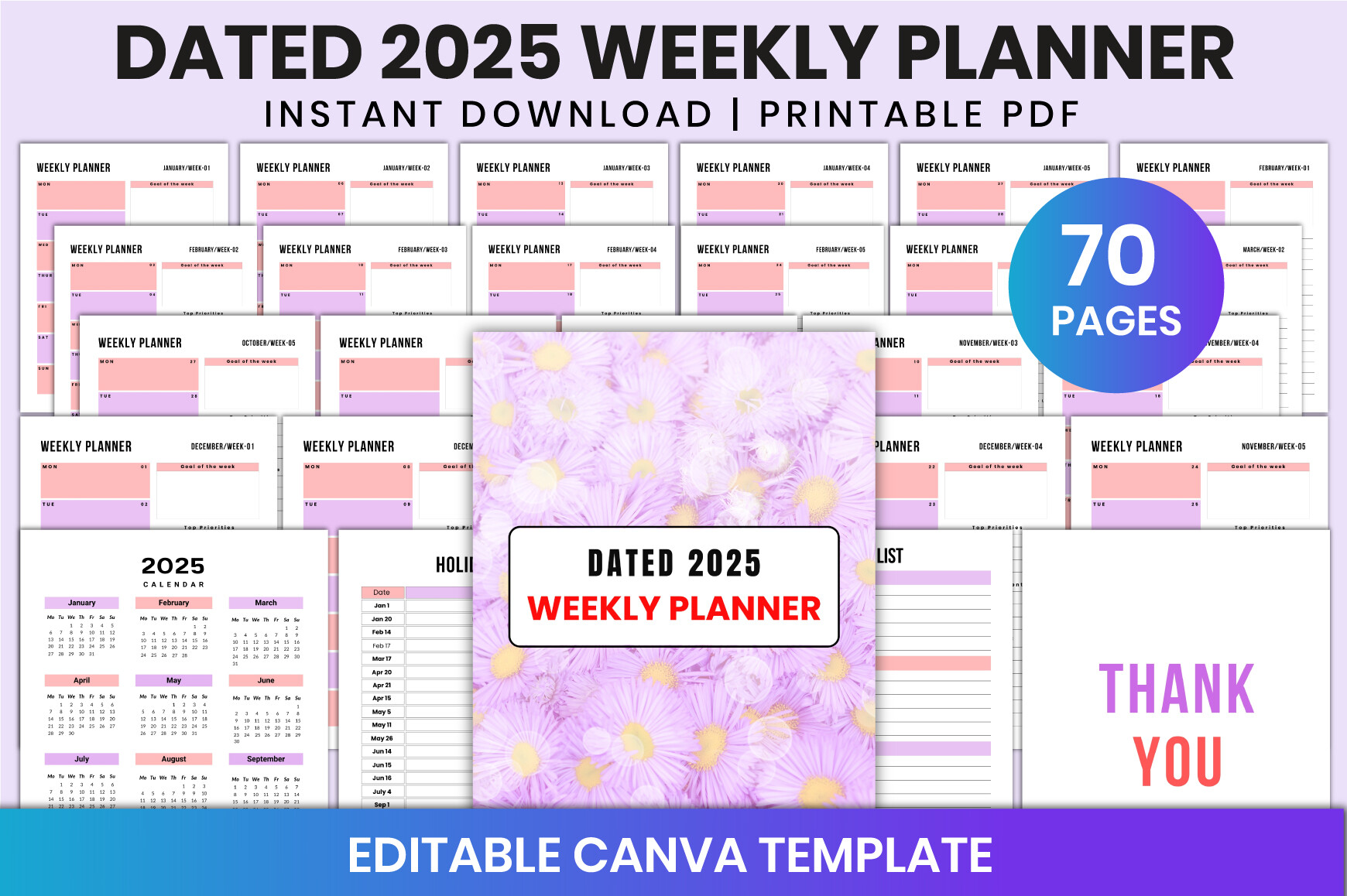 Dated 2025 Weekly Planner for Canva KDP Graphic by Shumaya · Creative ...