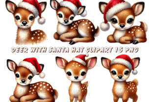 Deer Santa Hat Christmas Clipart Graphic by Maya Print Design ...