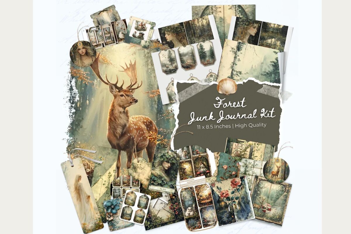 Forest Junk Journal Kit Graphic by 99CentsCrafts · Creative Fabrica