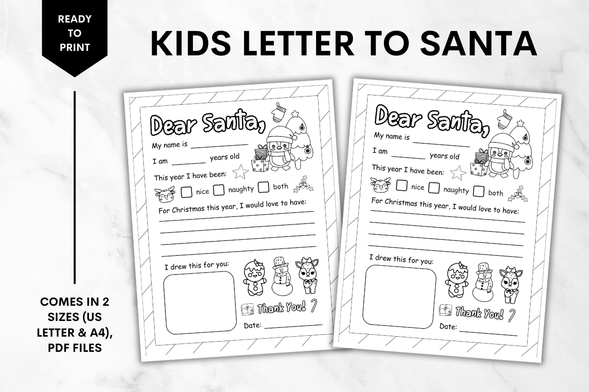 Kids Letter to Santa Coloring Page 1
