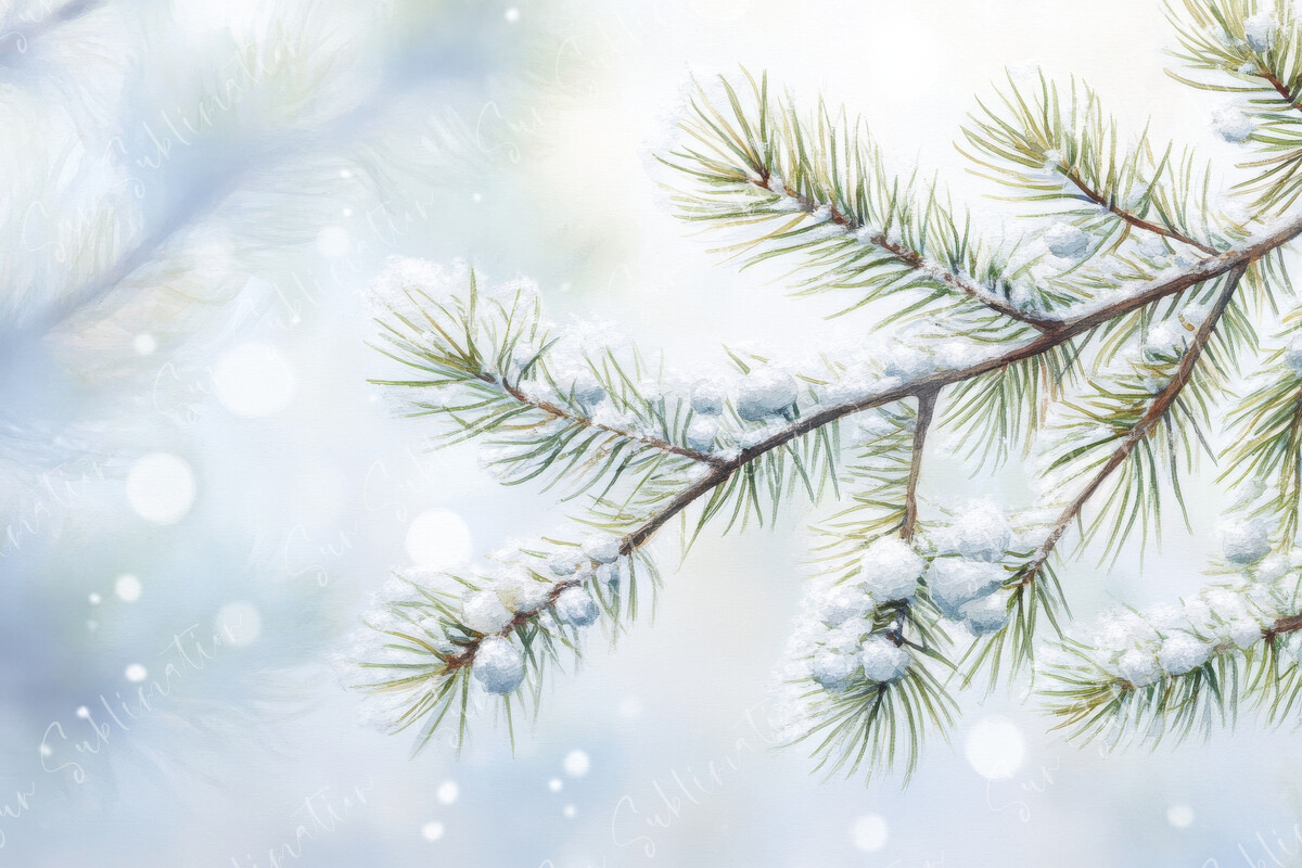 Snow Covered Pine Branch with Soft Graphic by Sun Sublimation ...