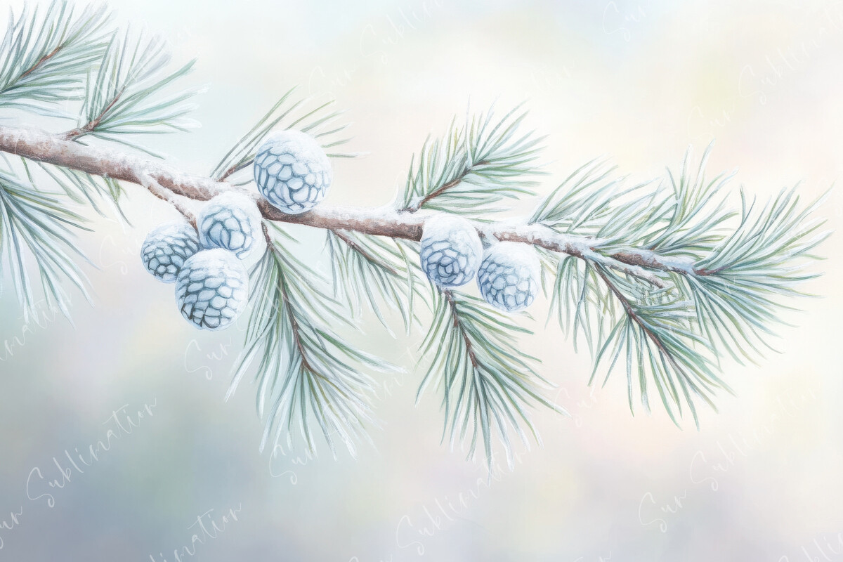 Snowy Pine Branch with Cones and Green Graphic by Sun Sublimation ...