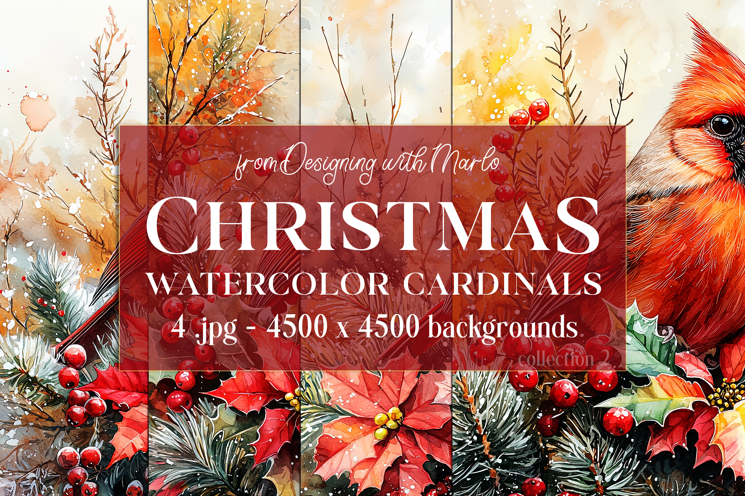 Christmas Cardinal Bird Backgrounds, S2 Graphic by Designing with Marlo ...