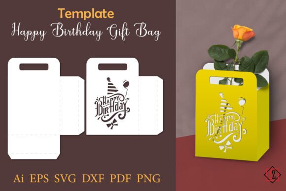Happy Birthday Gift Bag. Template