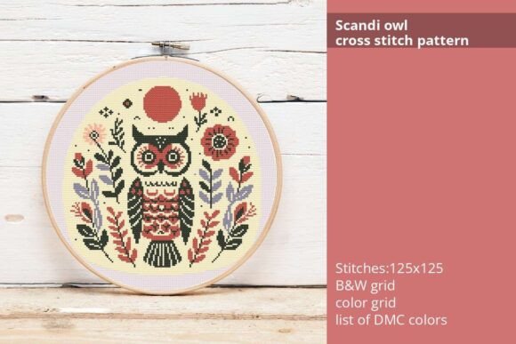 Scandi Owl Cross Stitch Pattern, Created