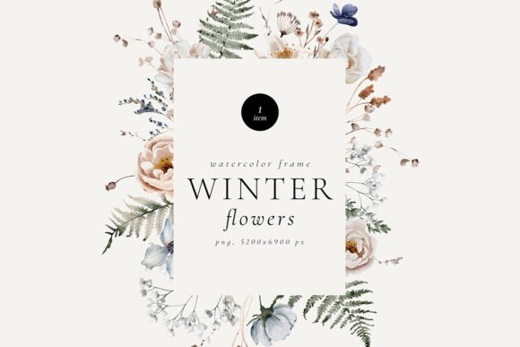 Winter Flowers Watercolor Frame Graphic Illustrations By pavlova.j91