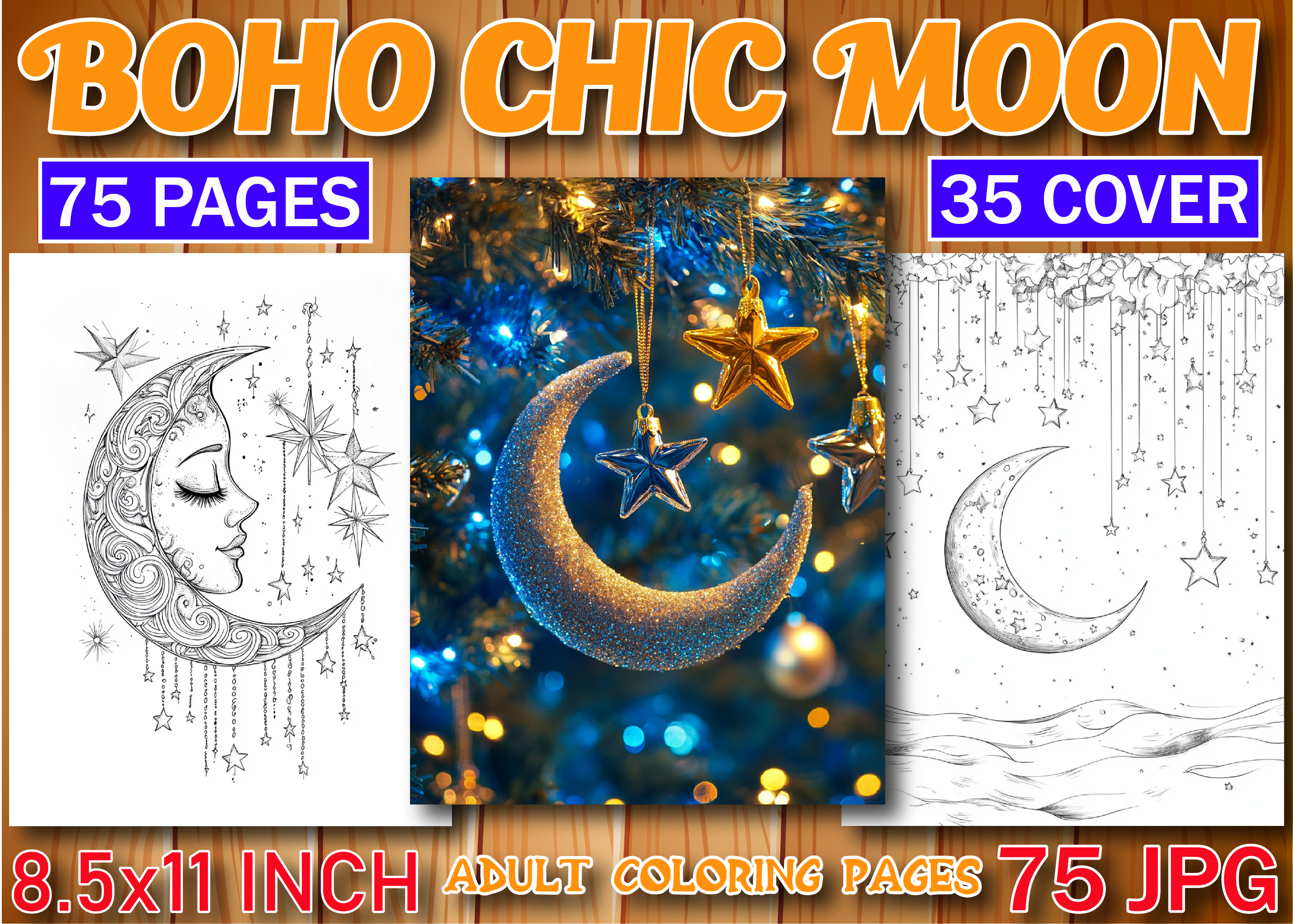 Boho Chic Moon Coloring Book for Adults