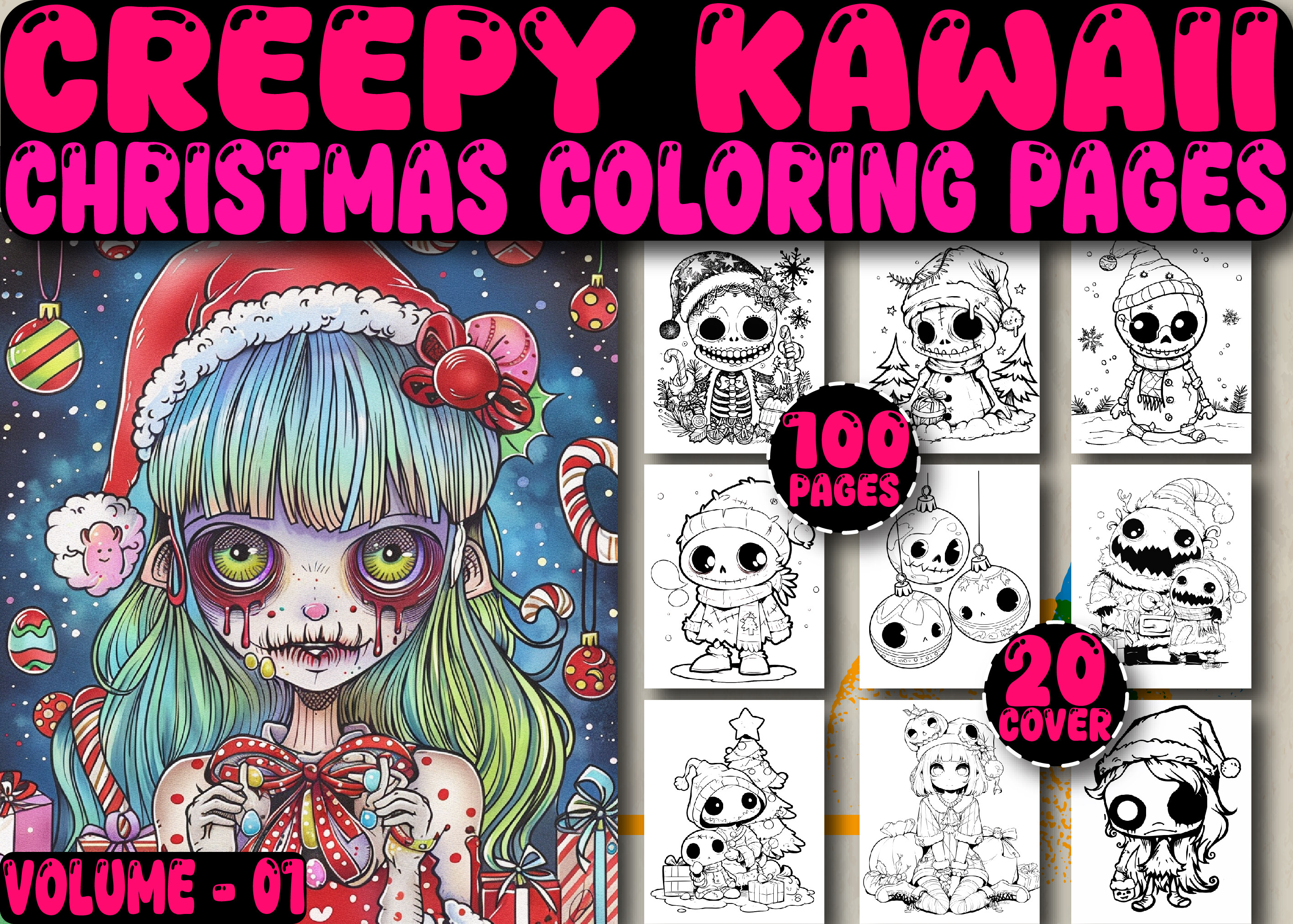 CREEPY KAWAII CHRISTMAS COLORING PAGES