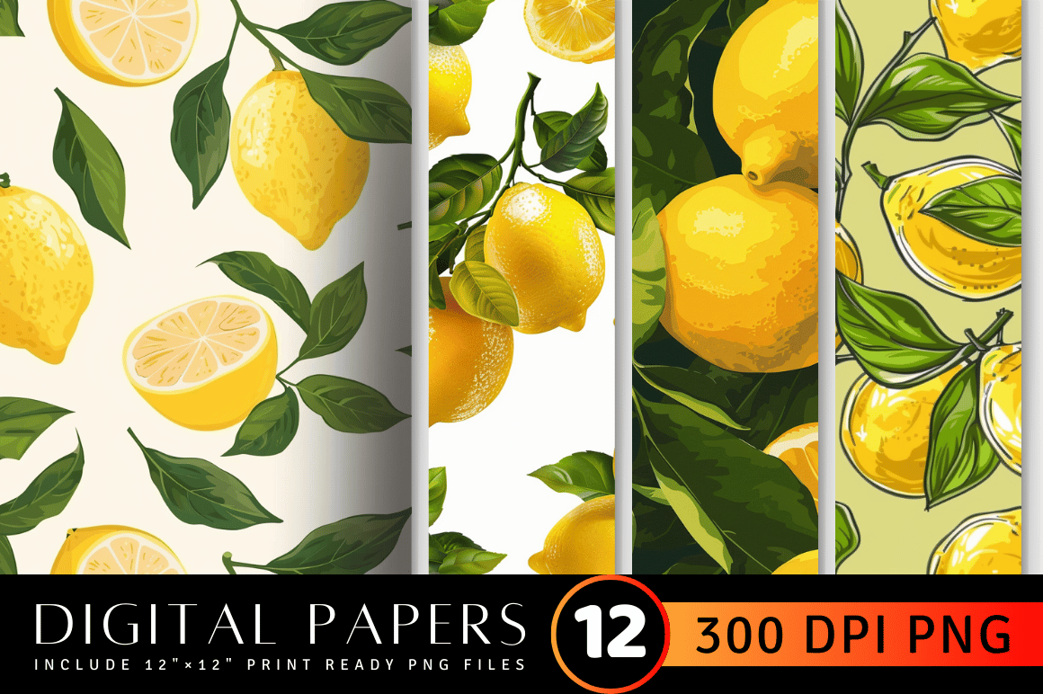 Lemons Digital Paper Backgrounds Graphic by CraftyCakes · Creative Fabrica