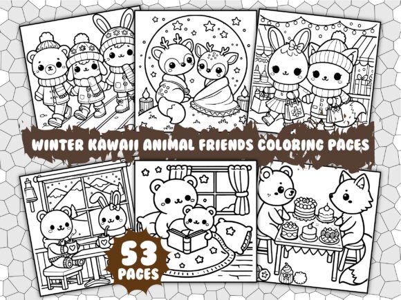 Winter Kawaii Friends Coloring Pages