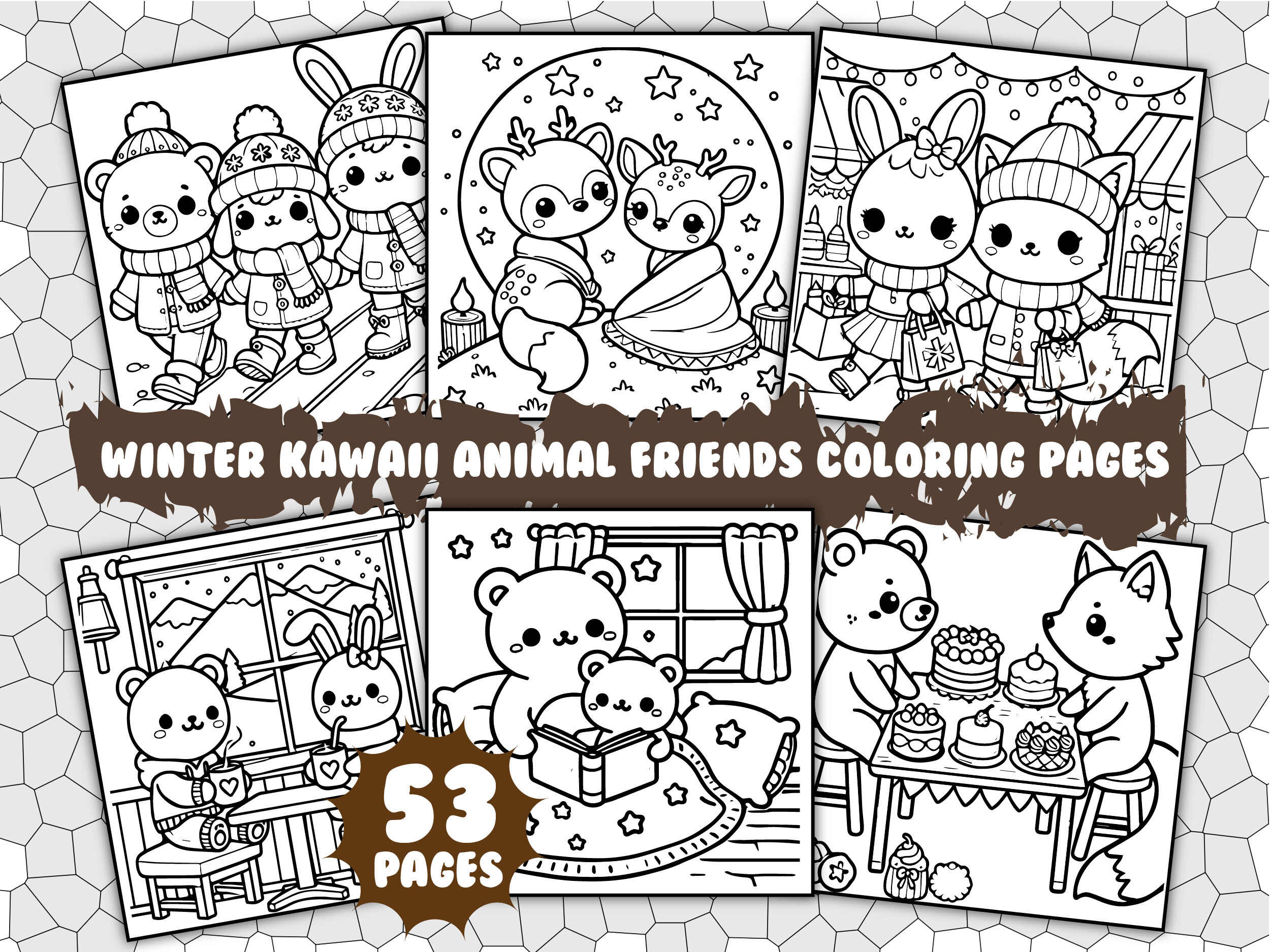 Winter Kawaii Friends Coloring Pages