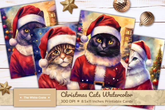 Christmas Cat Santa Printable Cards