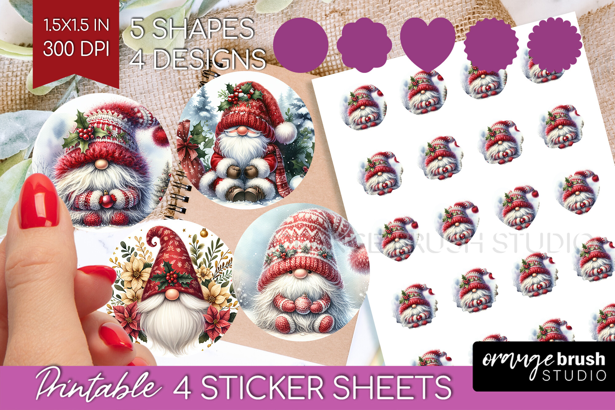 Christmas Gnome Printable Sticker Sheet Graphic by Orange Brush Studio ...