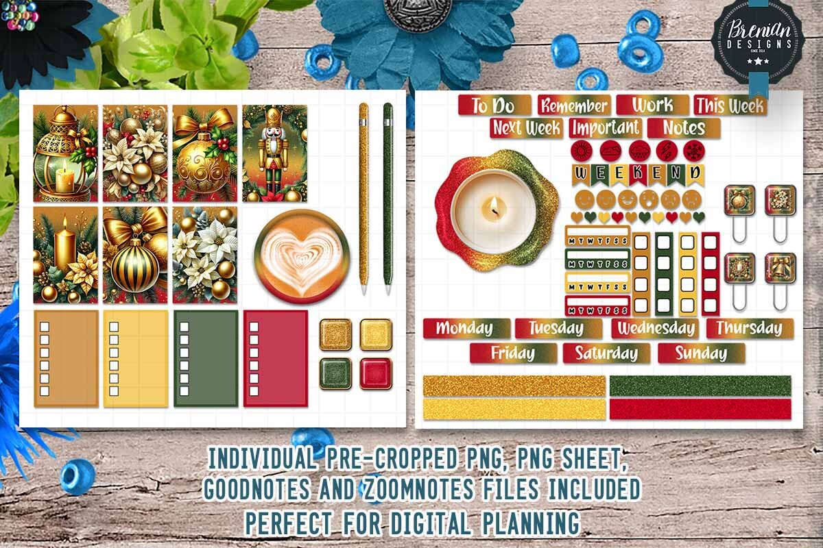 Golden Christmas Digital Stickers Graphic by Bren Wotherspoon ...