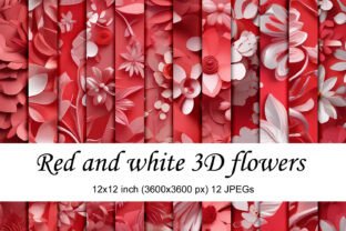 Red and White 3D Flowers Papers Graphic by Andrea Kostelic · Creative ...