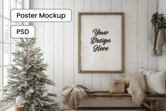 Square Wooden Frame Christmas Mockup Graphics