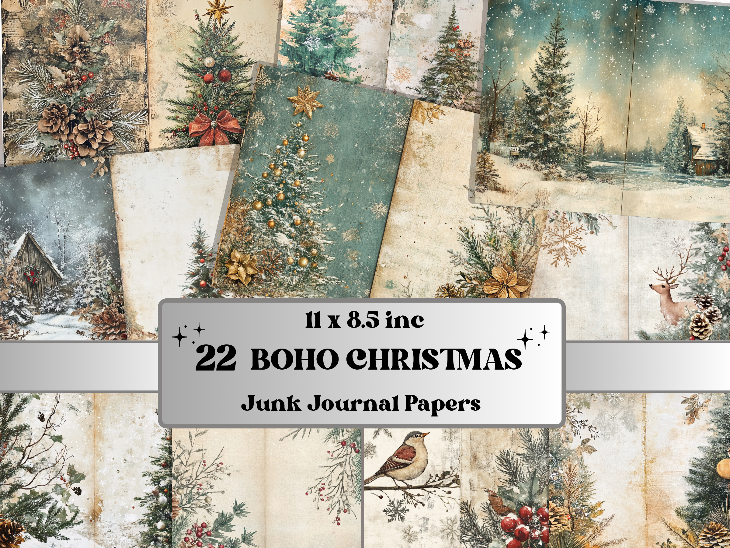 Boho Christmas Junk Journal Paper