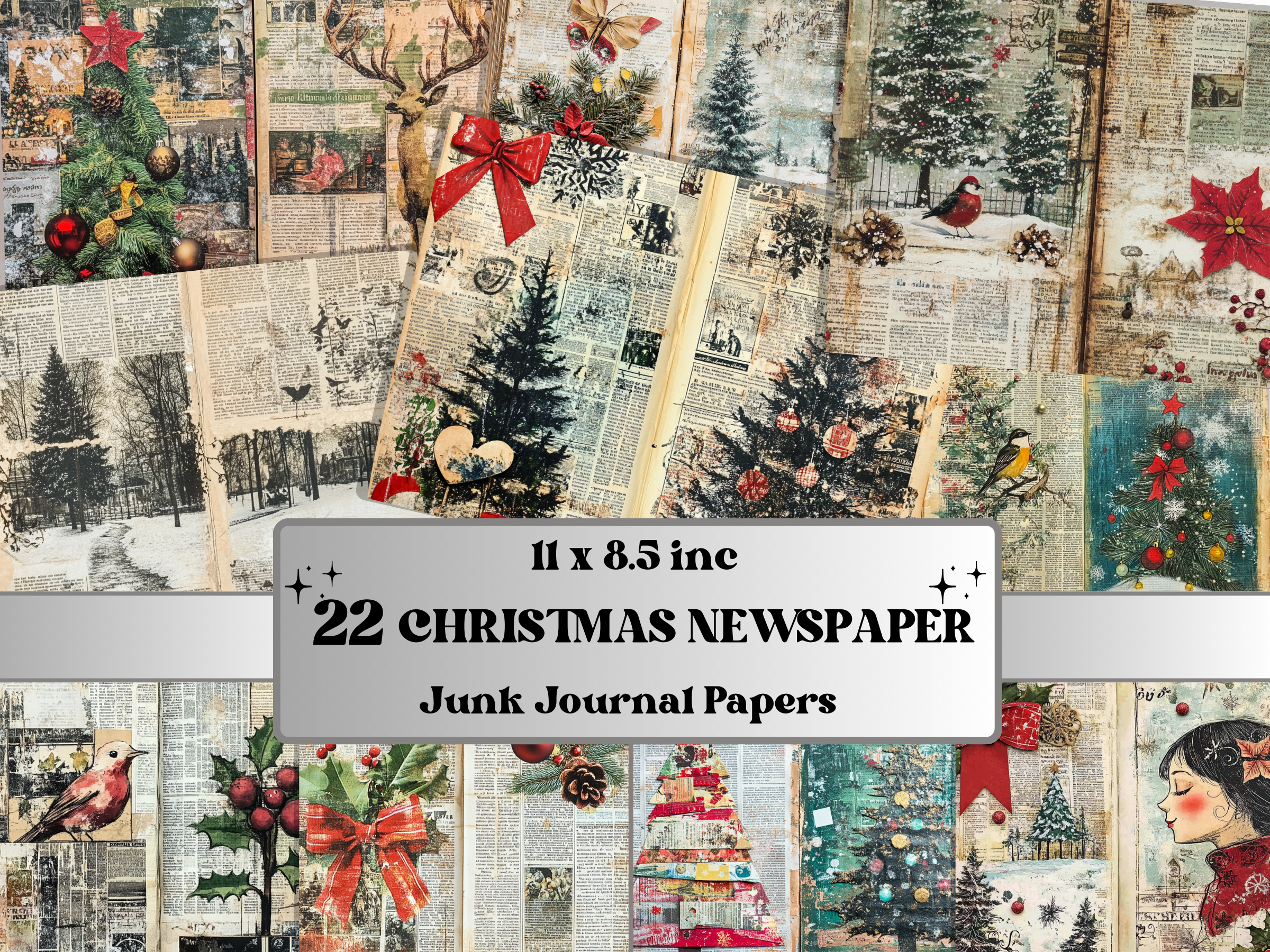 Christmas Newspaper Junk Journal Paper