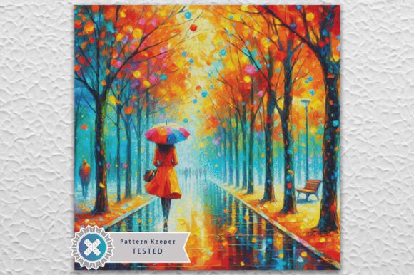 Cross Stitch Pattern PDF Fall Park Woman