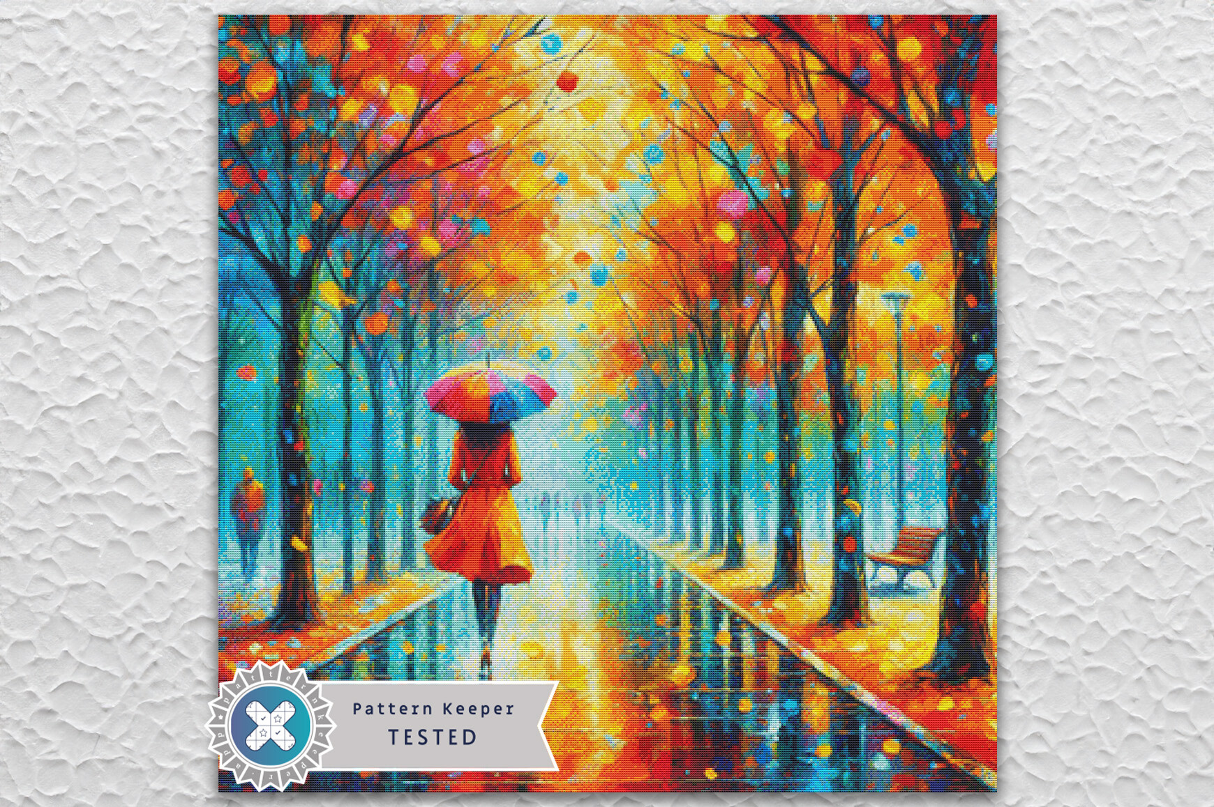 Cross Stitch Pattern PDF Fall Park Woman