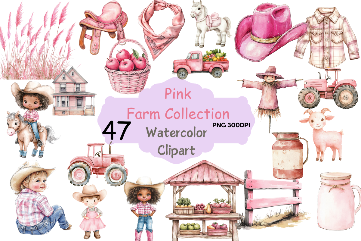 Watercolor Pink Farm Collection Clipart Graphic by DreamyDesignsCoIN ...