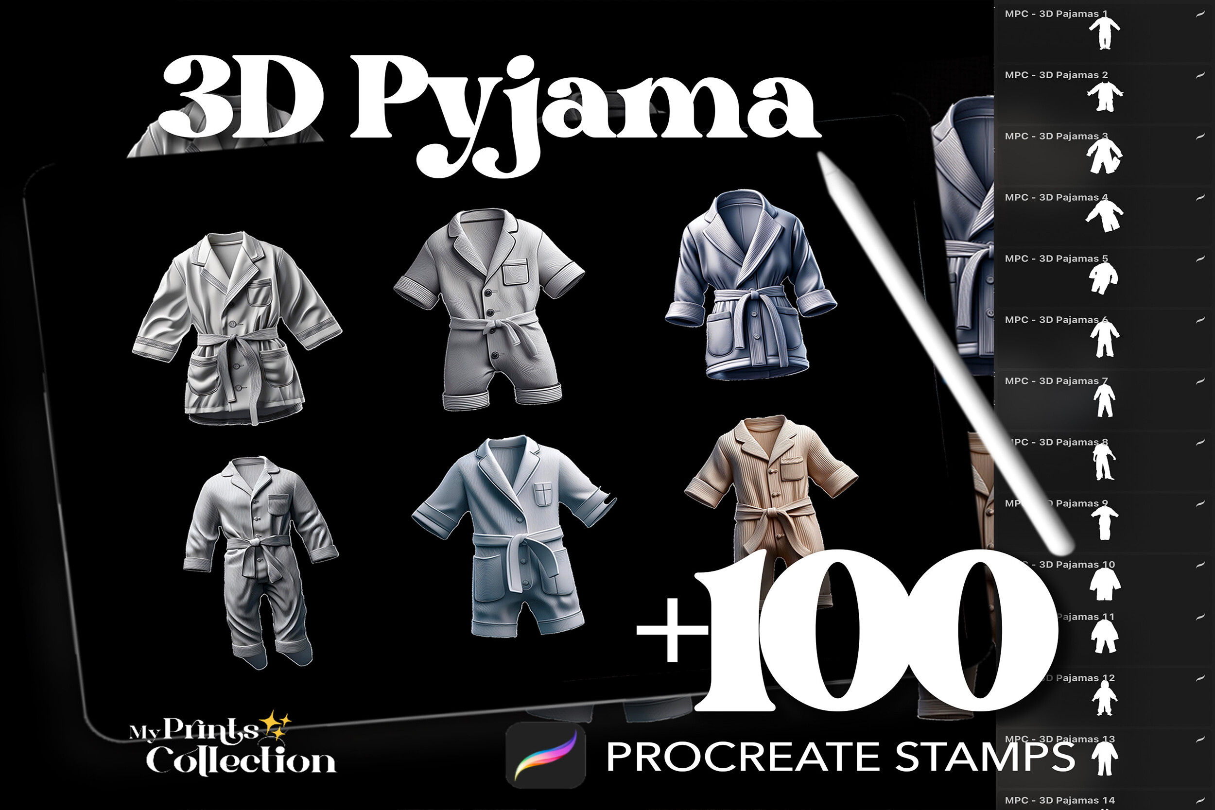 100+ Procreate 3D Pyjama Stamps Graphic by myprintscollection ...