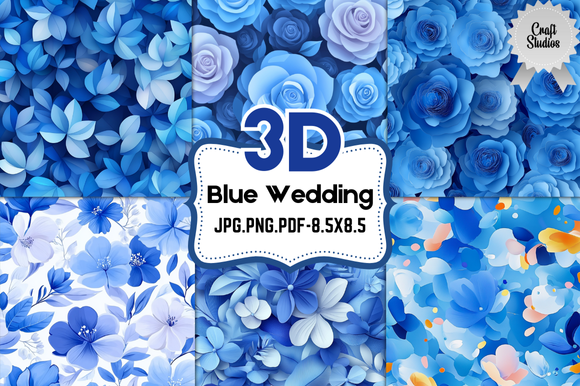3D Blue Wedding Digital Paper Graphic by Craft Studios · Creative Fabrica