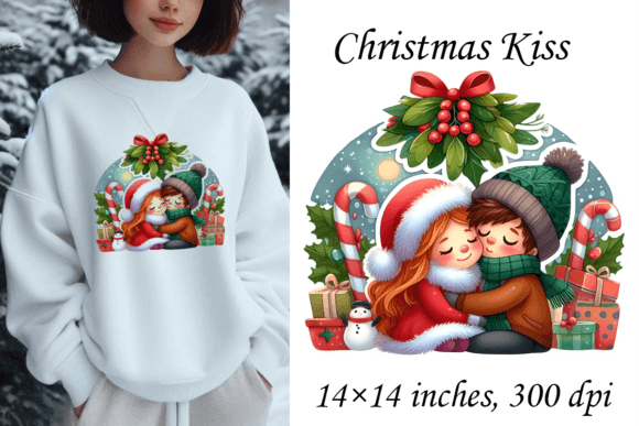 Christmas Kiss of Lovers Sublimation PNG Graphic AI Illustrations By DarySmolly