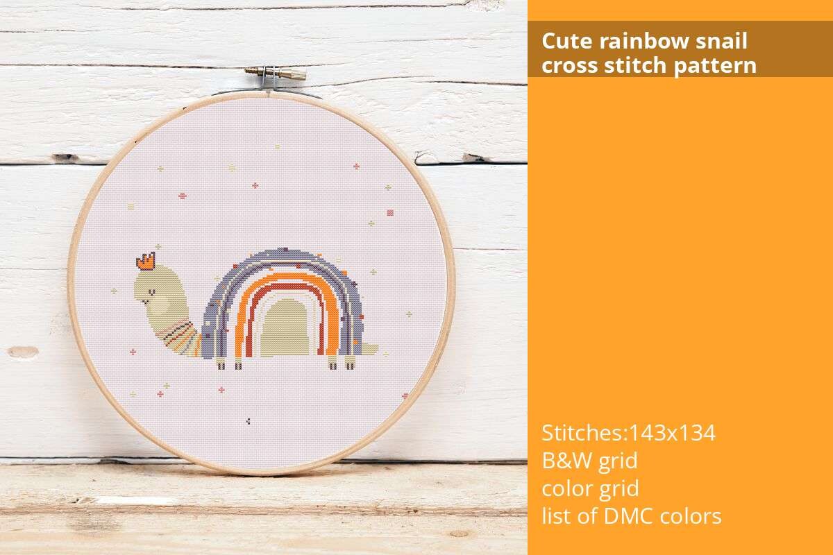 Cute Rainbow Snail Cross Stitch Pattern