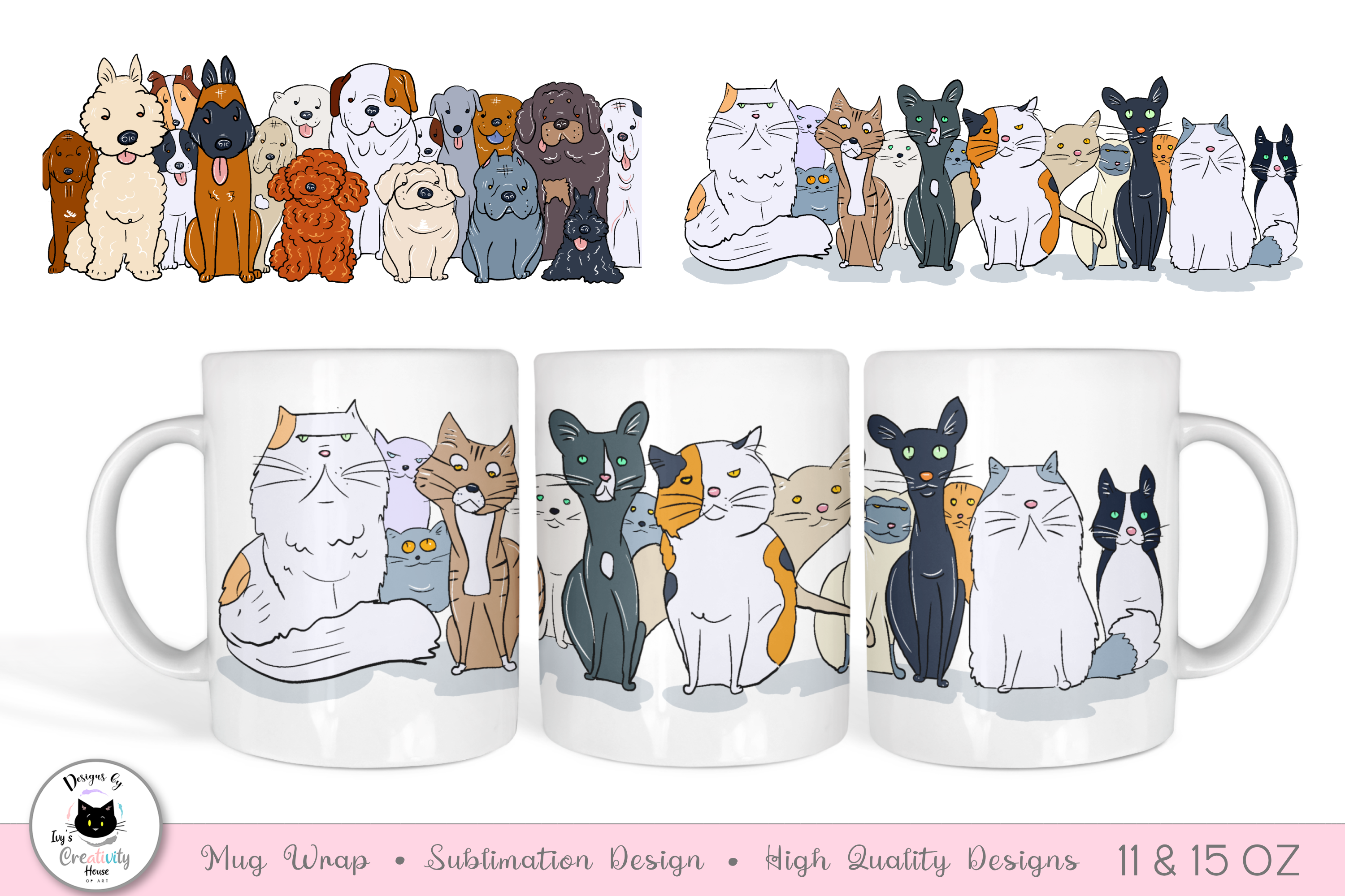 Dog & Cat Mug Wraps | Coffee Mug Designs