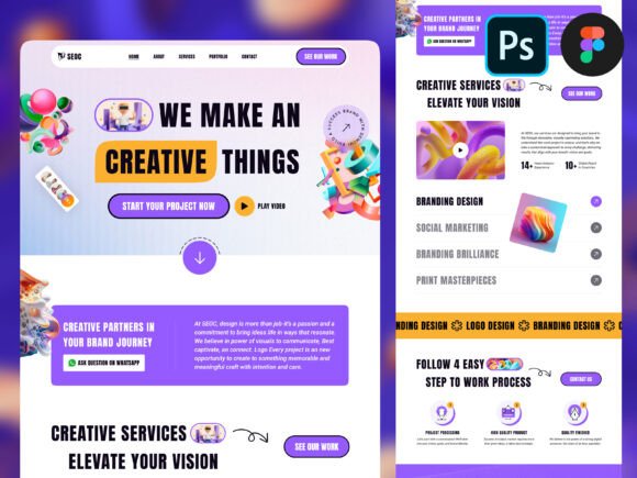 Graphic Design Agency Landing Page PSD Graphic UX and UI Kits By fleexstudio