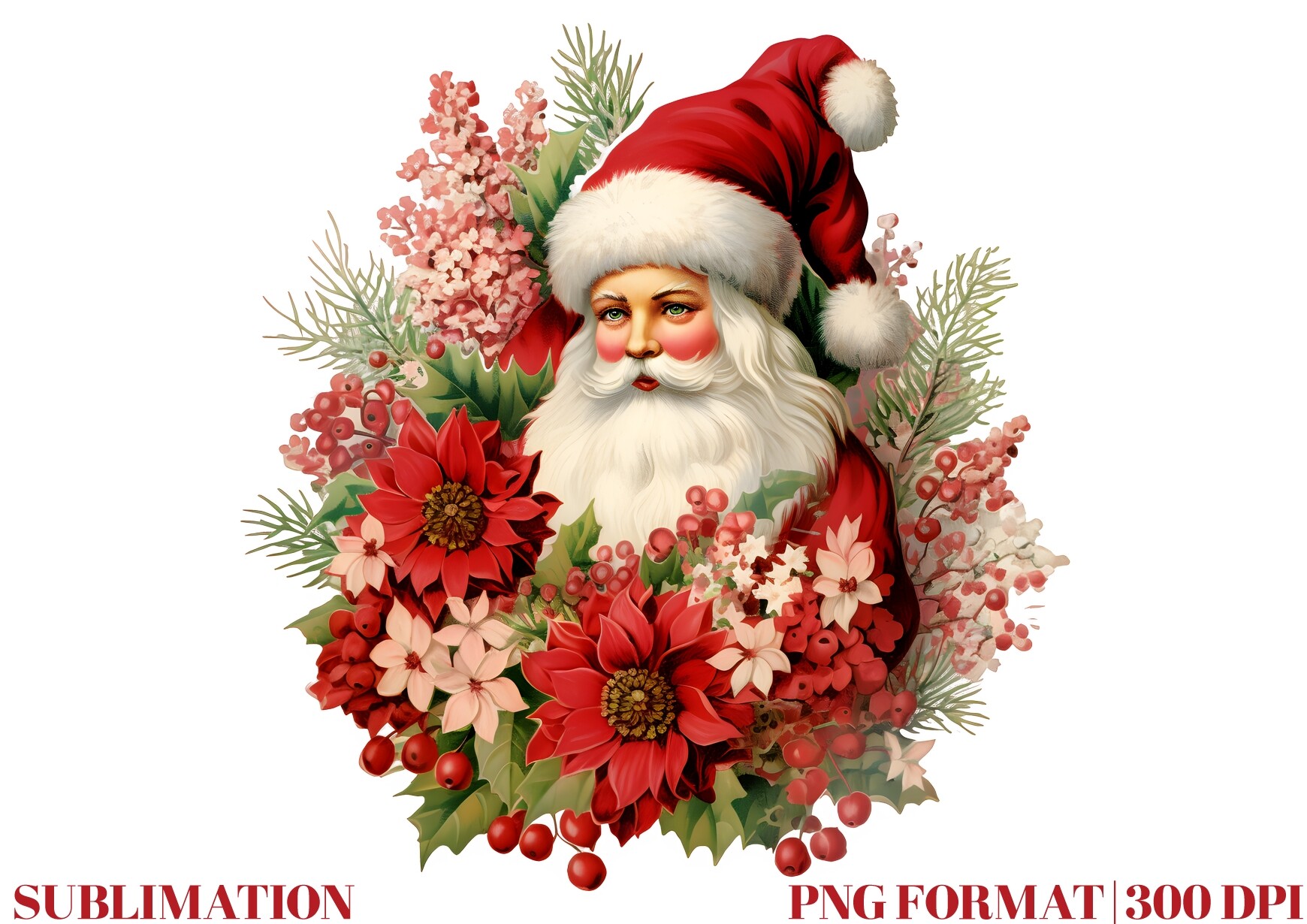 Watercolor Christmas Floral Santa PNG Graphic by Mirawillson · Creative ...