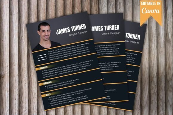 Black Elegance Resume Template Graphic Resumes & CV By The Grateful Studio
