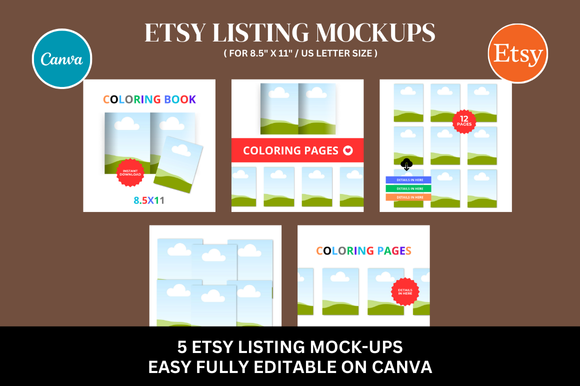 Coloring Etsy Canva Mockup Bundle Graphic by FolieDesign · Creative Fabrica