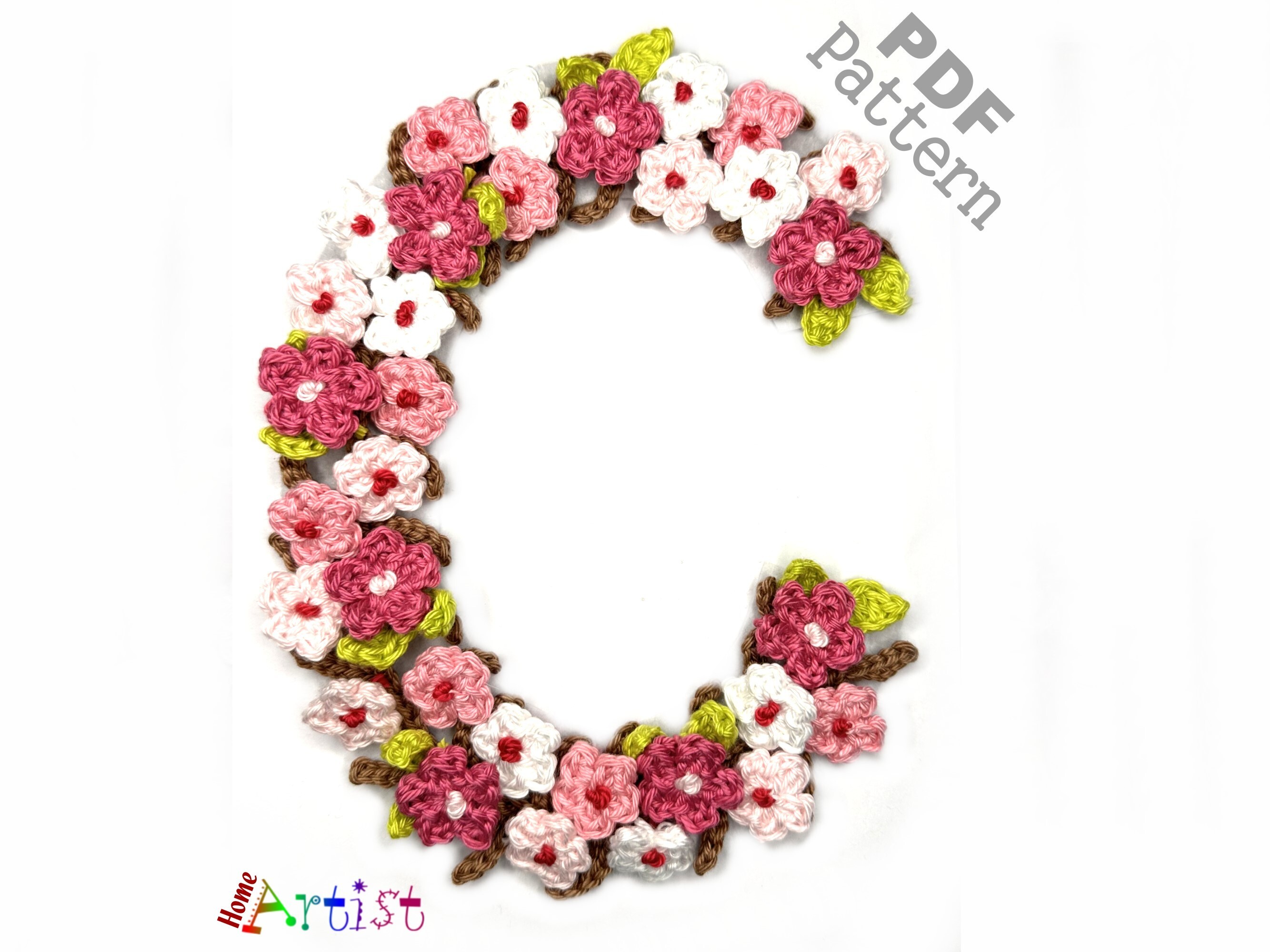 Floral Letter C Crochet Applique Pattern