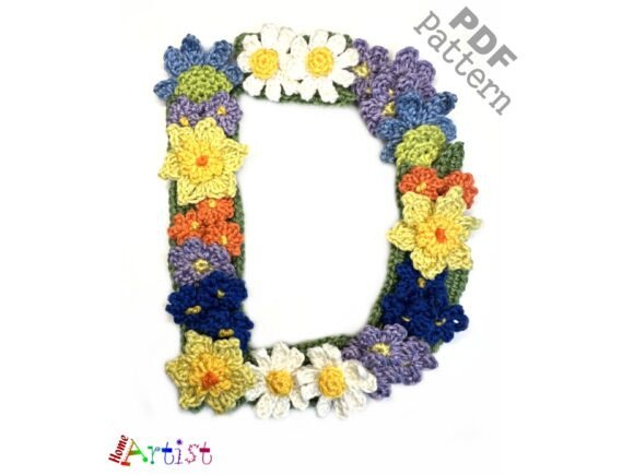 Floral Letter D Crochet Applique Pattern