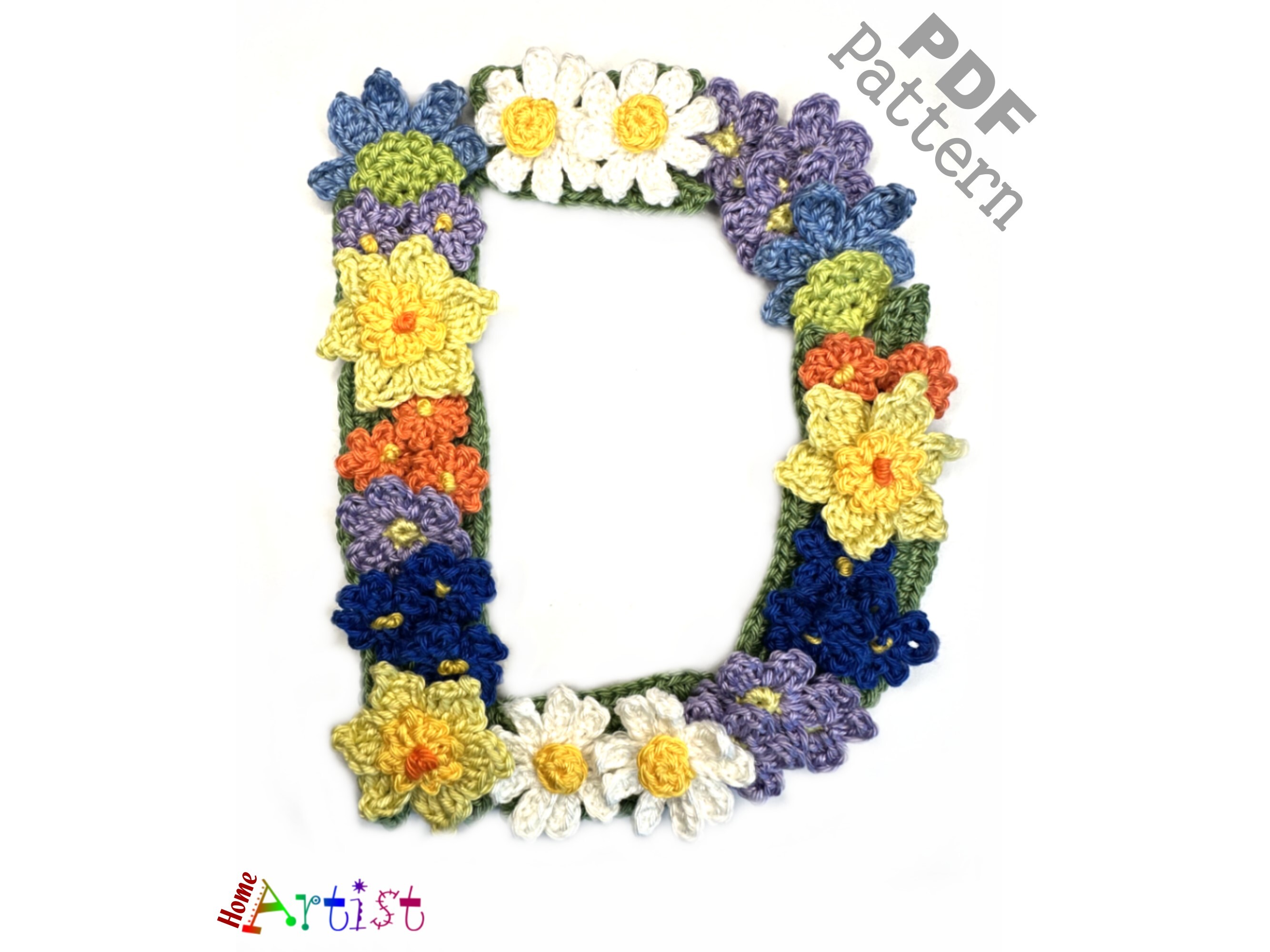 Floral Letter D Crochet Applique Pattern